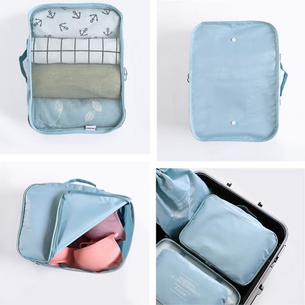 SQBB 6st multifunktionella bagagepaketeringsorganisatörer, packningskuber Set för resor, gråblått