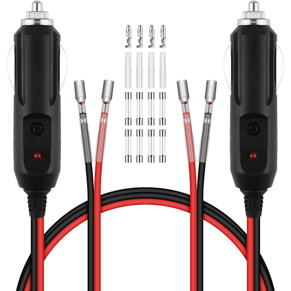 Cigarettändaruttag Hane Adapter, 2st 28cm 16 AWG Cigarettändaruttag 12V 24V, med 10A/15A säkringar och LED-ljus för bilväxelriktare Luftpump Elkopp bilbil 28cm