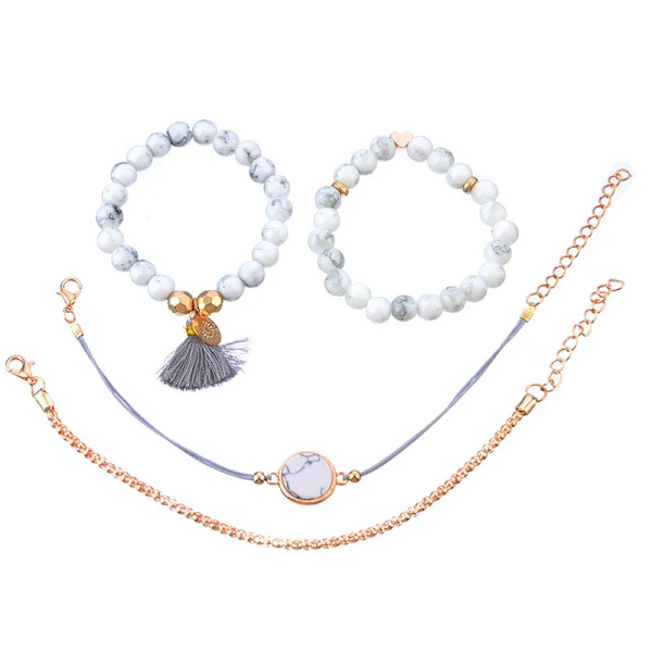 Letapi Bohemian Håndlaget Vevd Hjerte Lang Tassel Armbånd Sett Kvinner Ny Grå Tau Kjede Armbånd Smykker Jul Gi Gi Gis Tog 83120