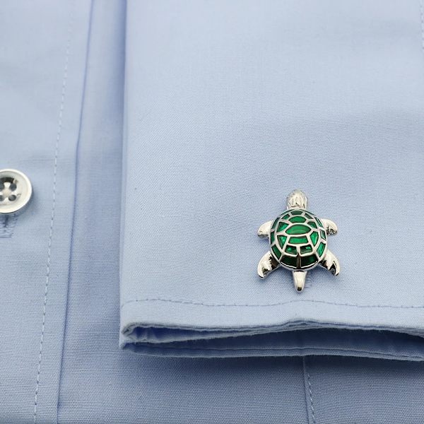 Herre Skilpadde Mansjettknapper Kvalitet Messing Material Grønn Farge Mote Turtle Mansjettlenker Engros & Detaljhandel Sort