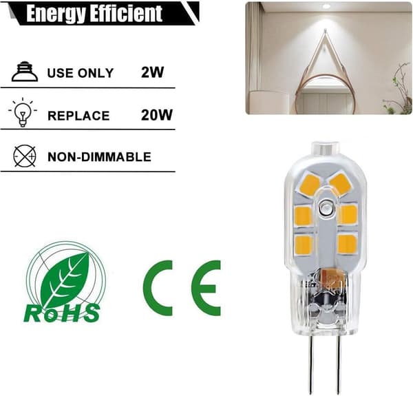 10 G4 LED-lamper, 20W halogenpære erstatning, 2W G4 dobbel base, 12V dagslys 6000K_max
