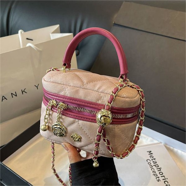 Fashion Hand Carrying Mini Bag Female 2024 Spring And Summer New Korean Fashion Simple Bucket Bag High Sense Shoulder Bag Rose Red