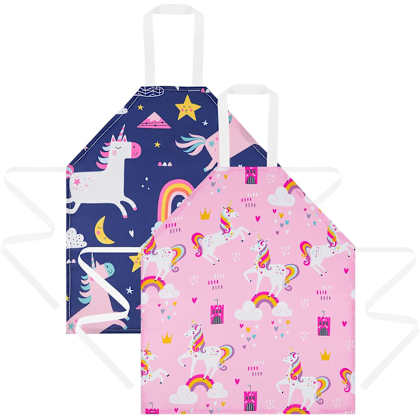 Barnförkläde, 2-pack Justerbara Cartoon-Stil för Matlagning och Hantverk blue unicorn
