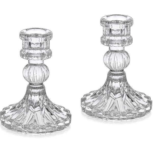 Ljushållare i kristallglas om 2, dekorativ ljushållare avsmalnande ljushållare av klart glas (gratis frakt)
