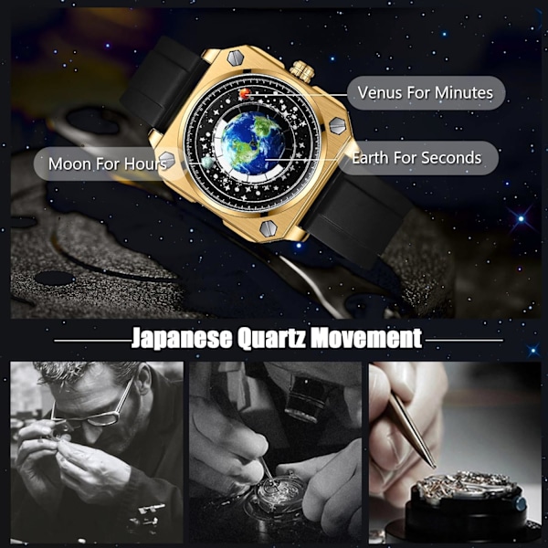 Mænd Kreative Ure Unikke Hænder Armbåndsur Analog Kvarts Firkant Ur ERD Dial Mode Design Rustfrit Stål Til Mænd Sort Guld B Black gold B