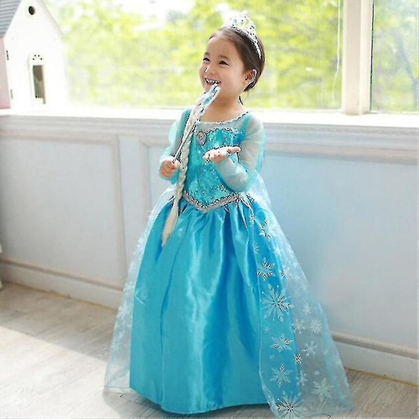 SQBB Flickor Frozen Queen Elsa Princess Klänning Kostym för 3-8 år Barn S