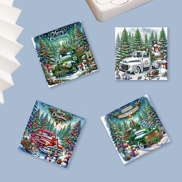 12/8/6/4-pack DIY Diamantkonst Julgranskortsset, Handgjorda Kristallkonstkort HK059