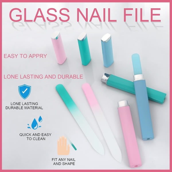 SQBB 3-pack professionella nagelfilar i glas med case Flerfärgad nagelfil i kristall Dubbelsidiga nagelfilar för naturliga naglar