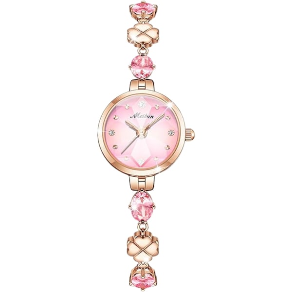 Damklocka Analog Kvarts Elegant Diamant Armbandsur Smyckesur Kvinnor Strassur Dam Vattentät Klocka Rosa Pink