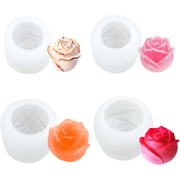 4st Rose Silicone Mold Diy Valentine's Day Rose Shaped Ice Mold Whisky Vacker blommisform för Party Bar Ice Cube mögelbrickor