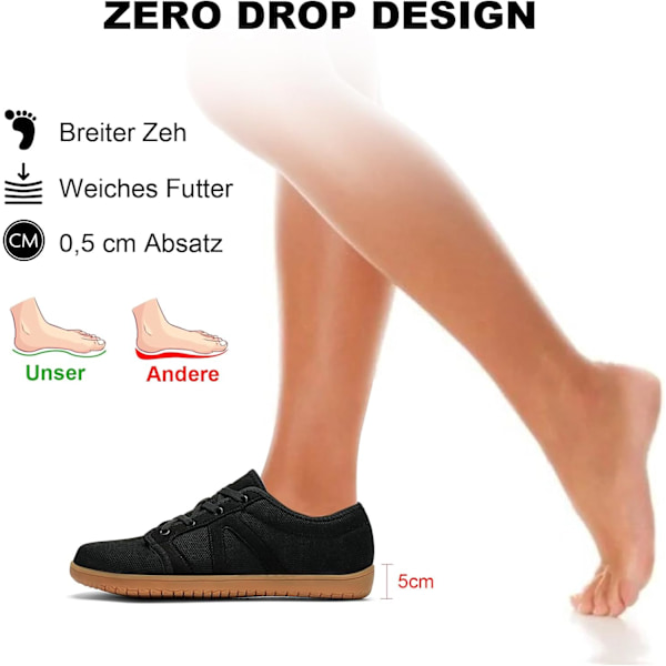 Unisex Barfota Skor, Bred Tåbox, Noll-Drop Sula, Trail & Promenadskor - Svart K02 svart 40 EU