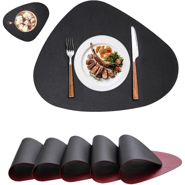 Musta & Punainen Soikea Tabletti 6 kpl, Keinonahkaiset Tabletit, Kaksipuoliset Tabletit Pyöreille Pöydille, Vedenpitävät Liukumattomat Tabletit