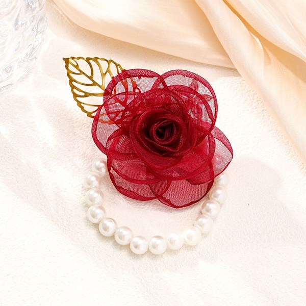 2 ST Brud Handledsblomma Ros Armband VINRÖTT Wine Red