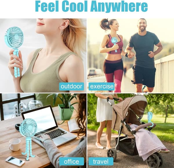 Mini Klapvognsventilator, USB Genopladelig, Stille 3-Hastighed, 360° Roterende, Fleksibelt Stativ Med LED-Lys Til Klapvogne & Autostole, Blå