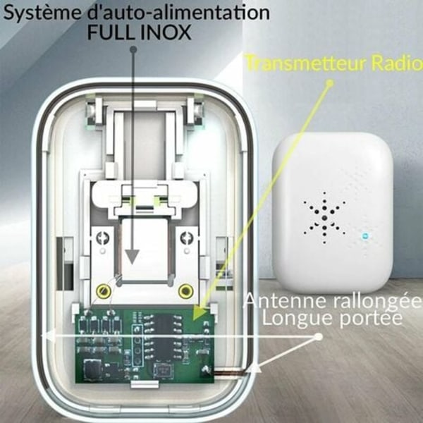 Trådløs og batteriløs dørklokke udendørs vandtæt IP 65 sne regn hvid fugtighed