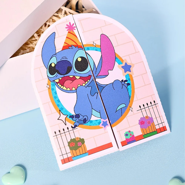 Stitch firar födelsedag gratulationskort kreativt dubbeldörrs pop up 3D-kort Boojiboo & Angel födelsedagskort födelsedagspresenter GXT-015