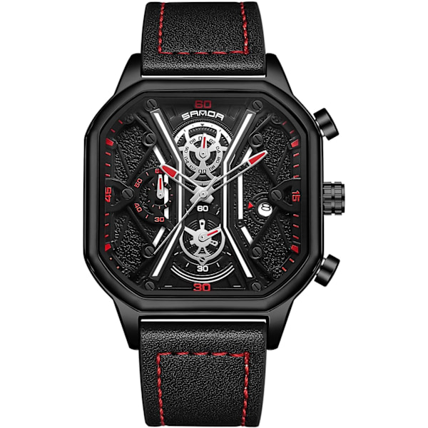 Herrar Business Rostfritt Stål Klocka Luminous Analog Armbandsur Multifunktionell Chronograf Klocka Mode Kvadratisk Klocka Svart Röd A Black Red A