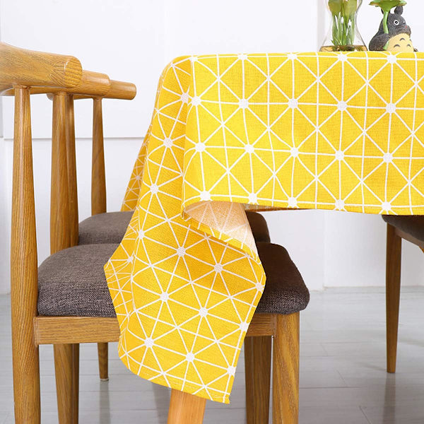 Rectangular Cotton and Linen Tablecloth, Plaid Tablecloth, Dustproof Tablecloth, Kitchen Table and Tablecloth 140*140CM (Yellow)_ma
