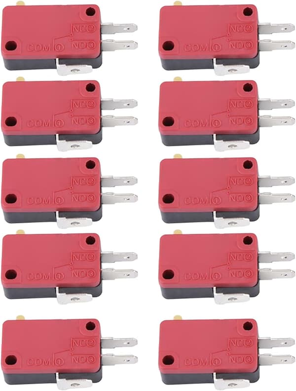 10st Röd 3-stifts Tryckknappsbyte för Arkadspel Micro Switch Arkadknappar