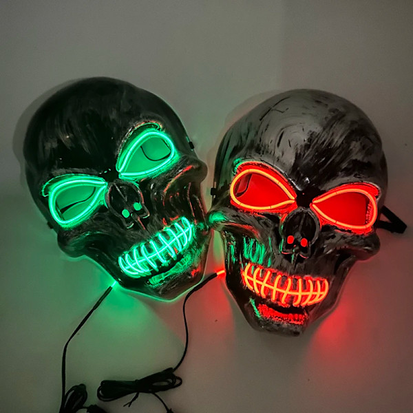 Klassisk Halloween Glödande Led Evil Skull Head Mask Ljus Upp Skräck Mask Kostym Kostym Skelett Mask Rekvisitar 02