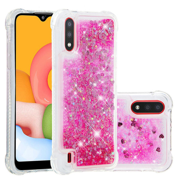 SQBB Case till Samsung Galaxy A01 Bumper Cover Sparkly Glitter Bling Flödande Liquid -rosa null ingen