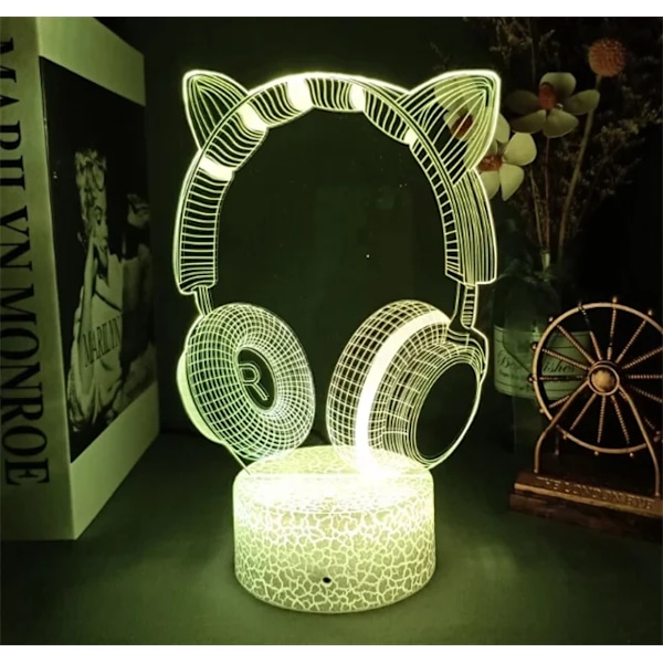 3D LED-lampe Spillromlampe Spill NightLight Gaming Bordslampe for barn Hodetelefoner Game Zone Lights Hjemmedekorasjon Gave Svart base Fjernkontroll