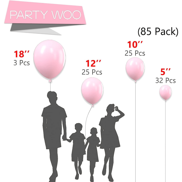 Pastellrosa ballonger, 85 st Rosa ballonger Olika storlekar Paket med 18 tum 12 tum 10 tum 5 tum för ballonggirland som födelsedagsdekorationer SQBB