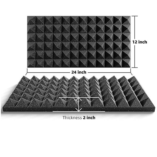 6-pak selvklæbende lydisoleringsskum plader, 24 tommer x 12 tommer x 2 tommer akustiske skumplader pyramide A