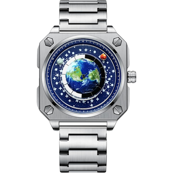 Mænd Kreative Ure Unikke Hænder Armbåndsur Analog Kvarts Firkant Ur ERD Dial Mode Design Rustfrit Stål Til Mænd Blå Hvid A Blue White A