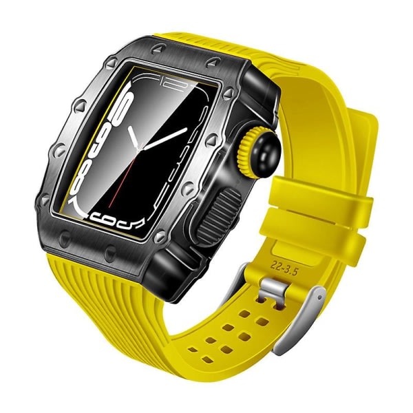 SQBB För Apple Watch Series 7 6 5 4 Alloy Full Case Band Silikonrem Cover Lyx Kit (Inkluderar inte Apple Watch) gul 44mm