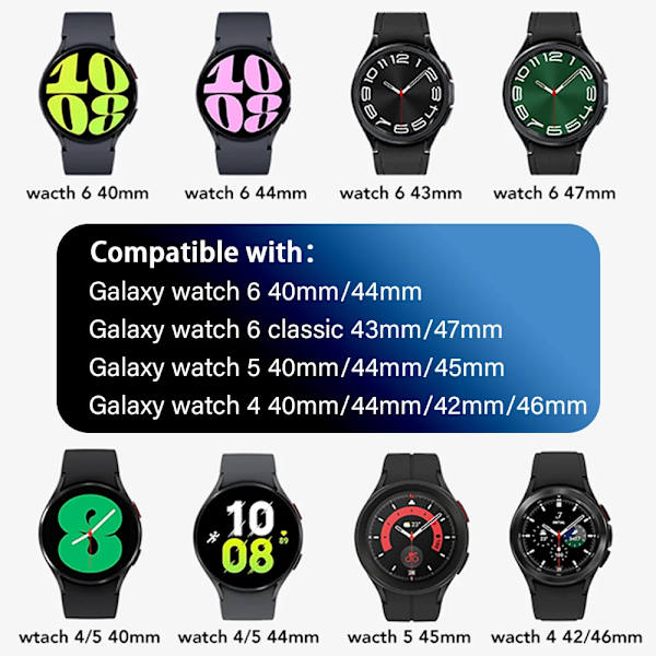 20mm rem til Samsung Galaxy Watch 4/5/6/ pro/classic 45mm 44mm 40mm 43mm 47mm Ingen huller nylon armbånd correa Galaxy watch 6 rem Sort smart