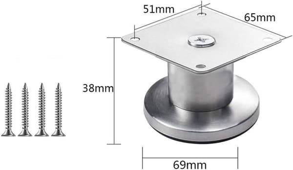 4 Justerbare Møbelben i Rustfrit Stål Sølv (3,8 cm)_max