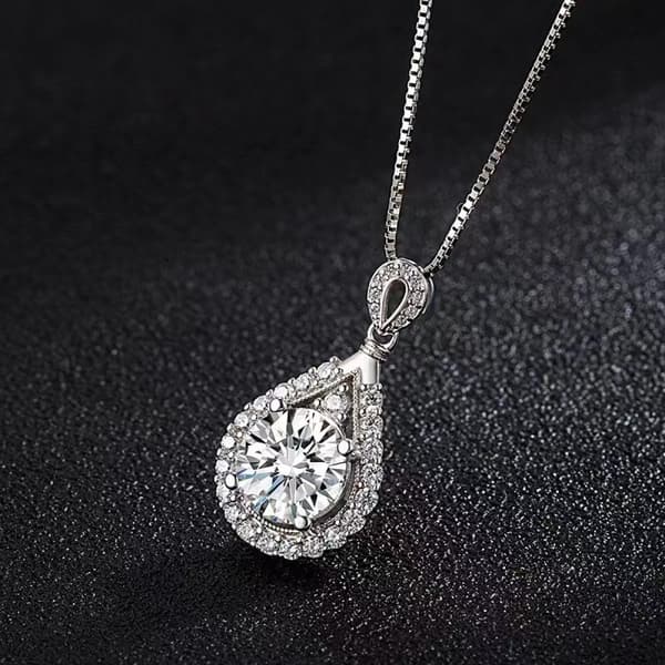 925 Sterling Sølv Tåredråpe Smykker Zirkon Henge Halskjede