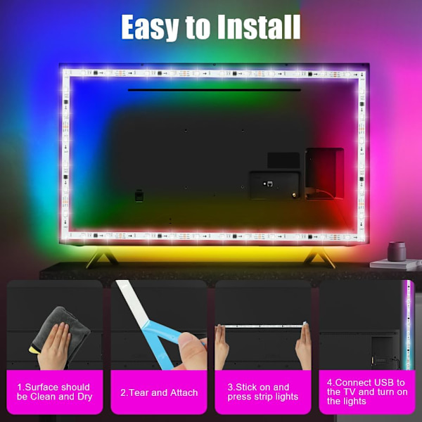 LED-TV-bakgrundsbelysning, 5m RGB LED-remsa för TV, APP-kontroll Synkronisering med musik, Smart LED-remsa för TV 75-85 tum, LED-ljusremsa för TV-datormonitor