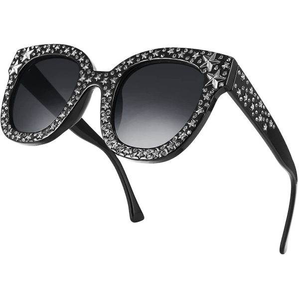 Kvinnor Vintage Sparkling Crystal Star Rhinestone Cateye Solglasögon Nyhet Glitter Shades