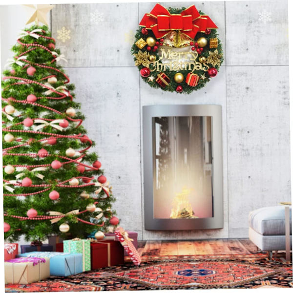 Julkrans konstgjord grön Xmas Garland prydnad för ytterdörr eldstad windows röd girland