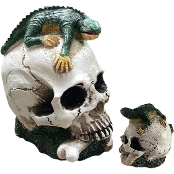 Halloween kraniehoveddekoration | Kunstharve firben skelet håndværk | Uhyggelig men dekorativ | Perfekt til skole, hjem, gård, hjemsøgt dekoration 1 st