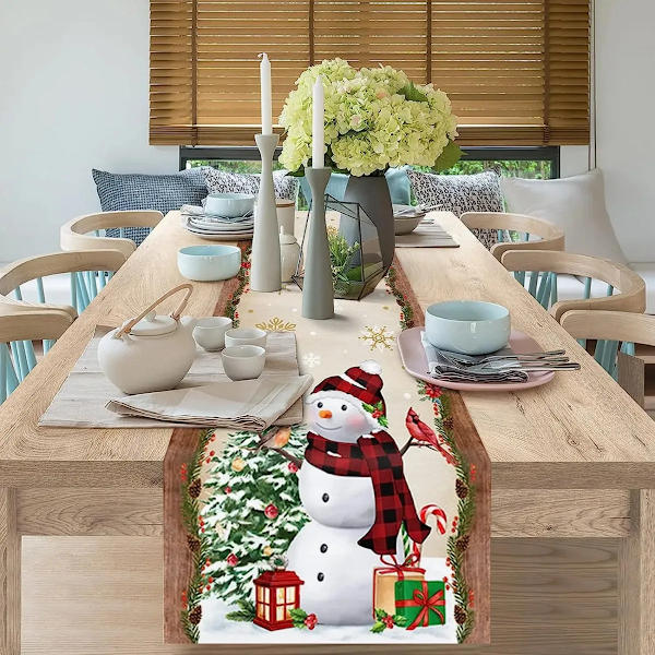 Julgran Snögubbe Lin Bord Löpare Kök Matbord Inredning Gård Navidad Xmas Vinterbord Inredning a 260X33cm 102x13inch