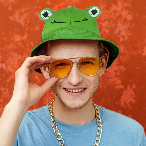 Vuxen tonåring Frog Hat, Söt Groda Bucket Hat, Bomull Bucket Hat Rolig Hat Bucket Hat Herr Kvinnor (Grön) SQBB