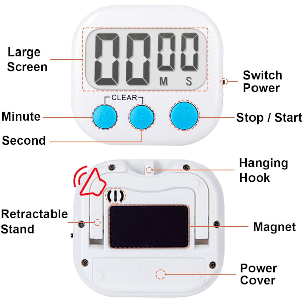 2-pakks Klasserom Timere for Barn - Stor Magnetisk Digital Timer - Blå Blue White 1