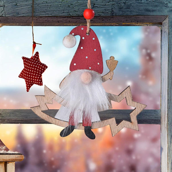Julepynt av tre med nisse, hengende dekorasjon til hjemmet, sett Meteor Meteor