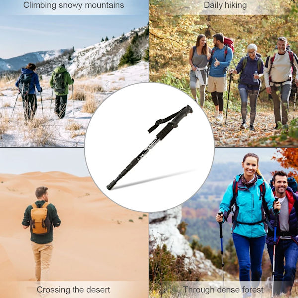 Trekkingstavar Justerbara halkfria hopfällbara vandringsstavar Aluminiumlegering Käpp Bergsklättring Klättring Kryckor D Silver