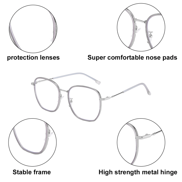 CQBB Fashionabla, enkla och avancerade anti-blå ljusa platta glasögon, silver