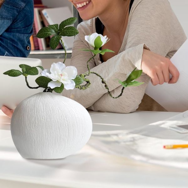 Keramisk blomkruka – geometrisk formarrangemang, vit dekorativ kruka för mantel, bokhylla Vit vas + vit fenix och azalea
