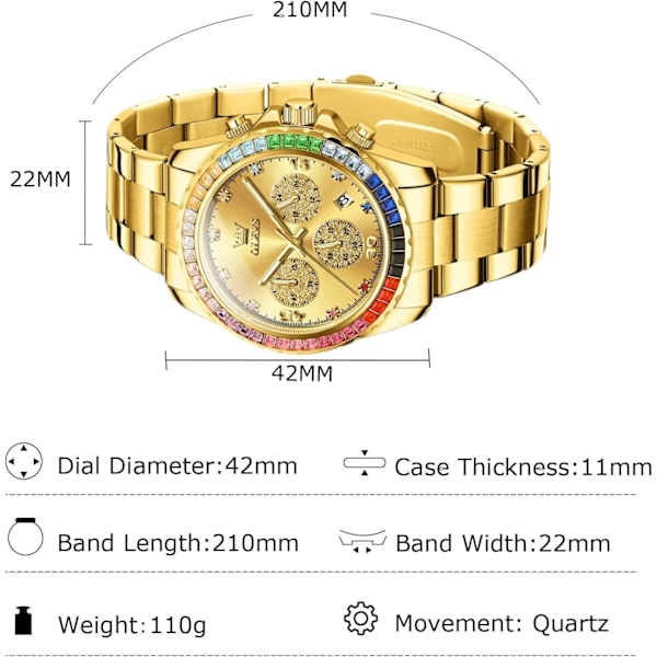 Herremode Armbåndsur Elegant Multifunktionelt Ur Analogt Kvartsur Diamant Rustfrit Stål Armbåndsur Chronograph Lysende Ur Guld Gold