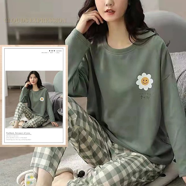 Vår Höst Stora Storlek 5Xl Kvinnor Polyester Pyjamas Plaid Sömnkläder Långärmade Hemkläder Sets Damer Simm Loose Casual Pijamas W9 WOMEN PAJAMAS 5XL