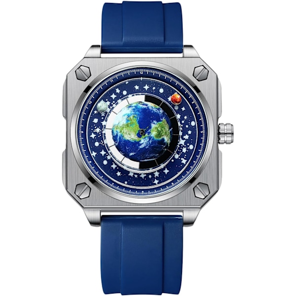 Män Kreativa Klockor Unika Visare Armbandsur Analog Kvarts Kvadratisk Klocka ERD Urtavla Mode Design Rostfritt Stål För Män Blå Vit B Blue white B