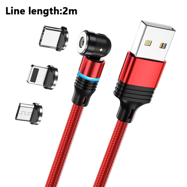 CQBB 3 st USB magnetisk laddningskabel - Slitstark nylon sladd Röd 2 meter nudel