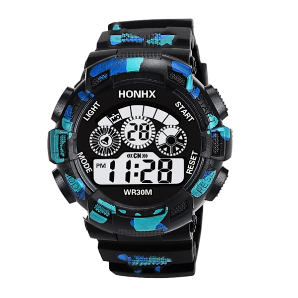 Miesten sotilaskello Urheilullinen LED-elektroninen kello Miehille Fitness-herätyskello Monitoiminen rannekello Montre Homme Camouflage sininen