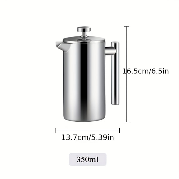 1 st rostfritt stål tekanna med filterpresskanna Dubbelväggig utomhus handbryggd kaffekanna, 350 ml 800 ml 1000 ml bryggd tekanna